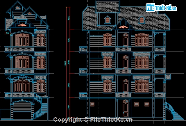 mẫu biệt thự,biệt thự 4 tầng,cad biệt thự